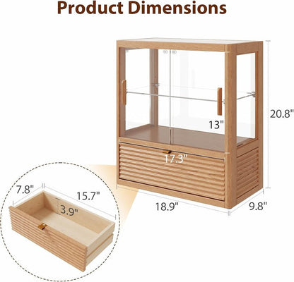 Solid Wood Bread Display Cabinet with Glass Door & Drawer - iKaslandi