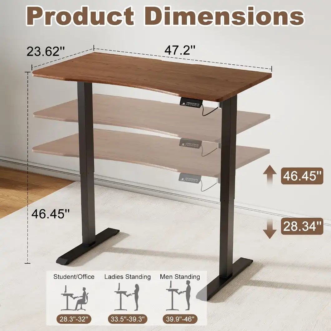 Electric Standing Desk with Solid Rubberwood Top - iKaslandi