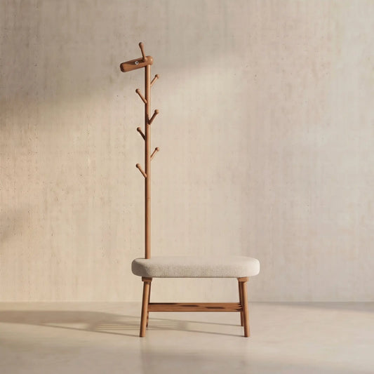 Giraffe Solid Wood Coat Rack & Shoe Bench with Cushion - iKaslandi