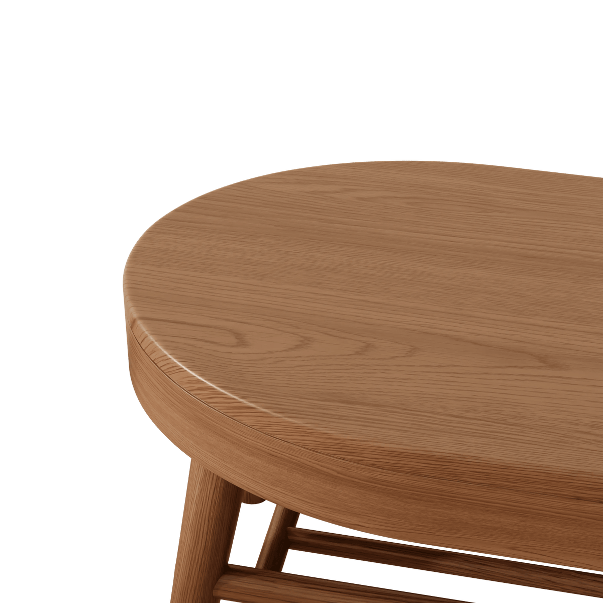 Close-up of the wood bench surface and rounded edge