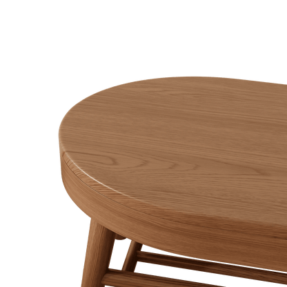 Close-up of the wood bench surface and rounded edge