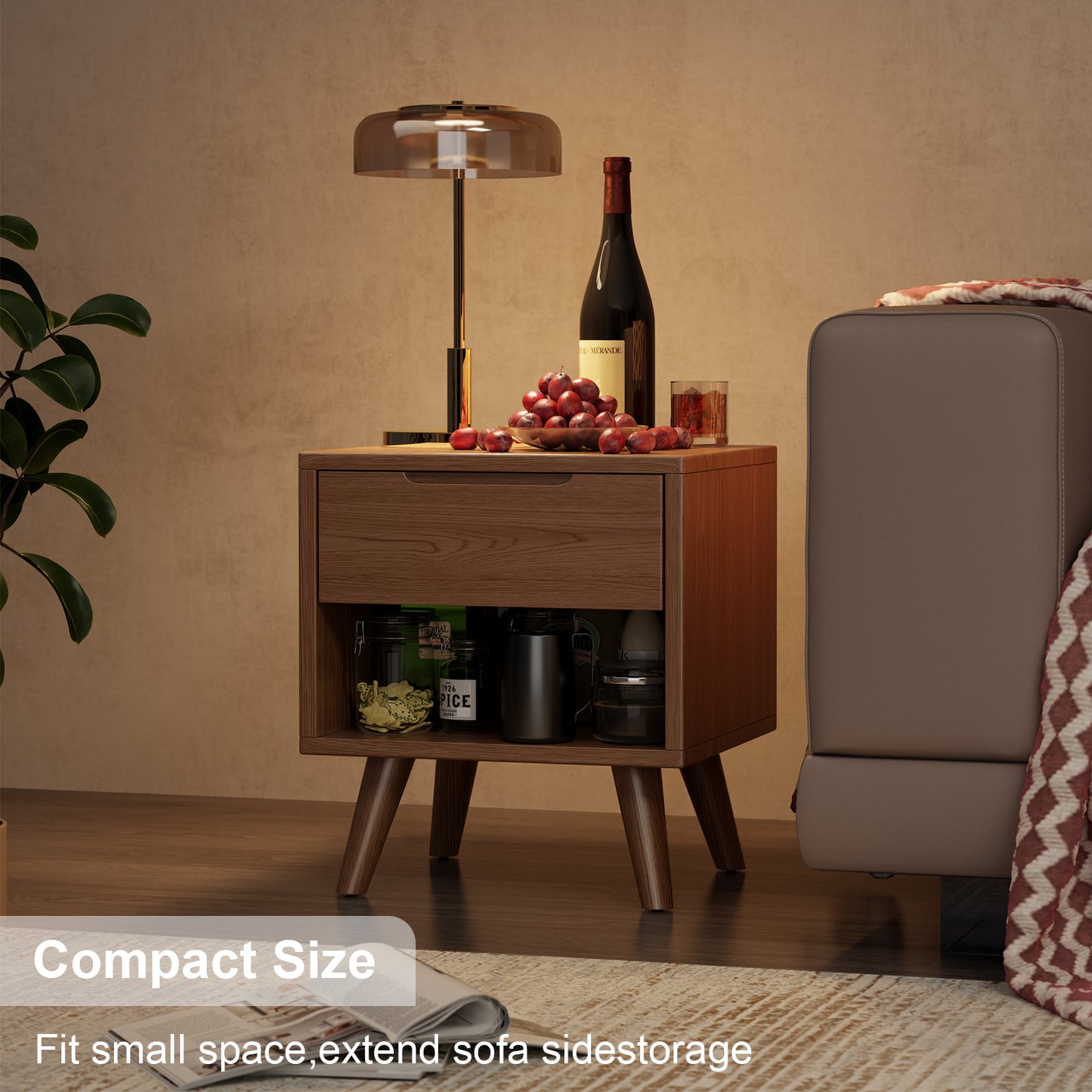 Walnut Modern Nightstand