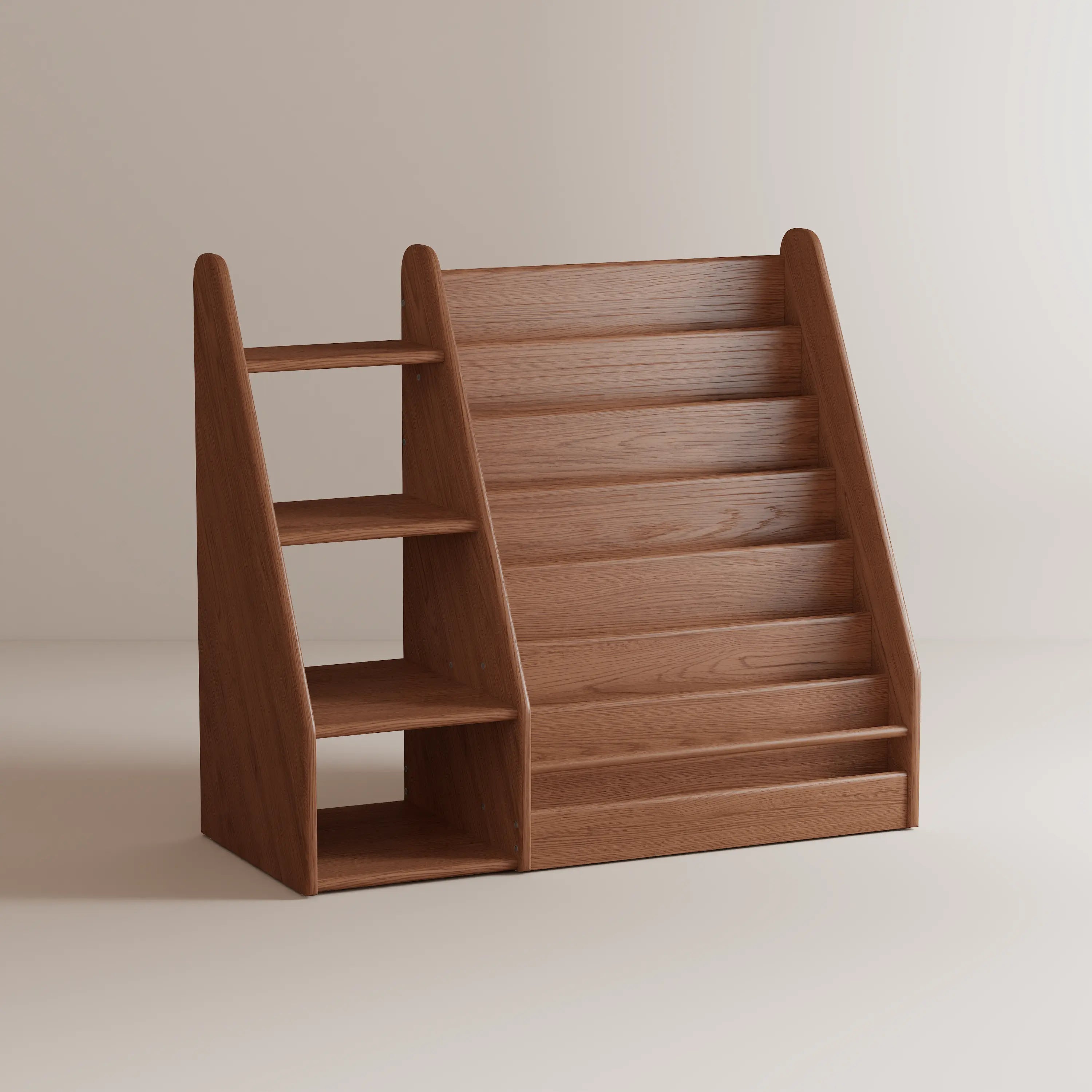 Solid Wood Kids Bookshelf – Face - Out Display & Anti - Tip Anchor - iKaslandi