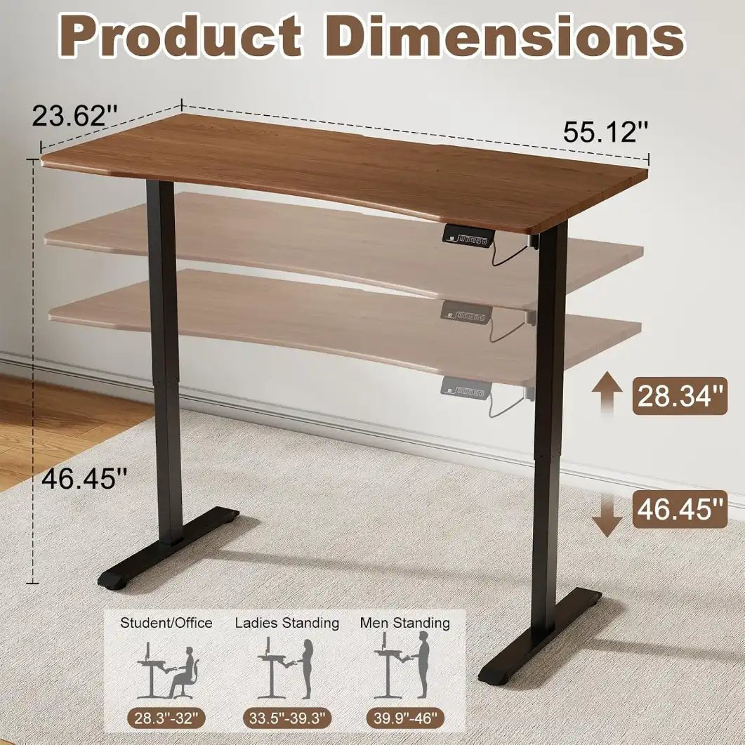 Electric Standing Desk with Solid Rubberwood Top - iKaslandi