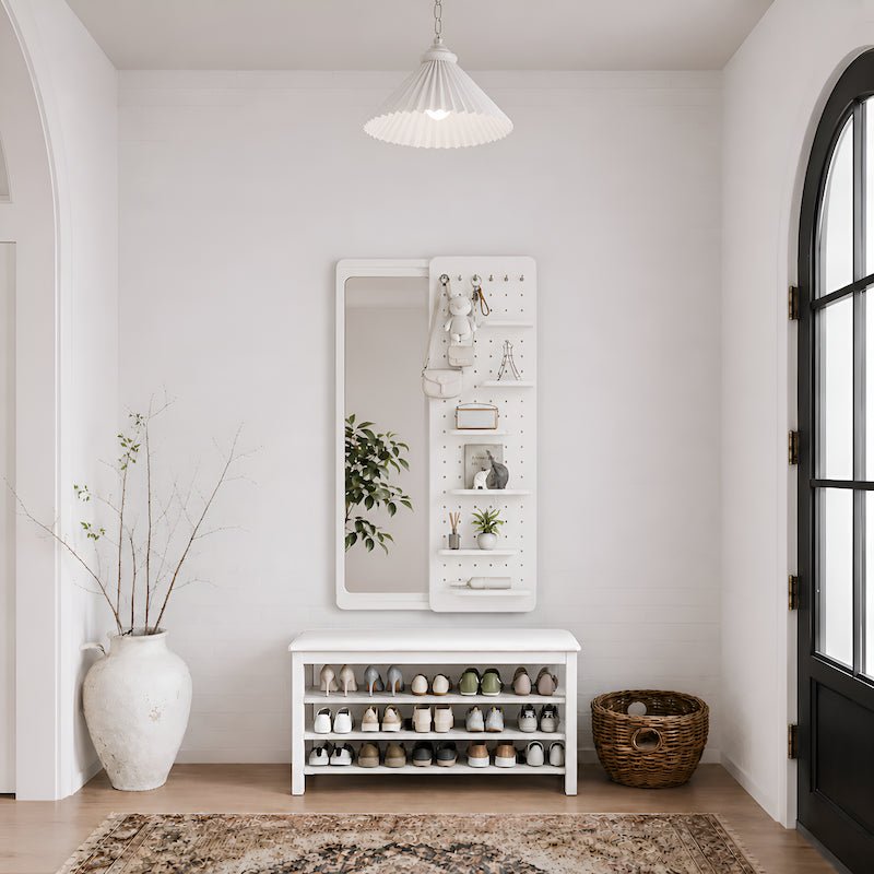 Full Length Wall Mirror with Shelf & Hooks - iKaslandi