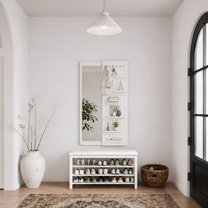 Full Length Wall Mirror with Shelf & Hooks - iKaslandi