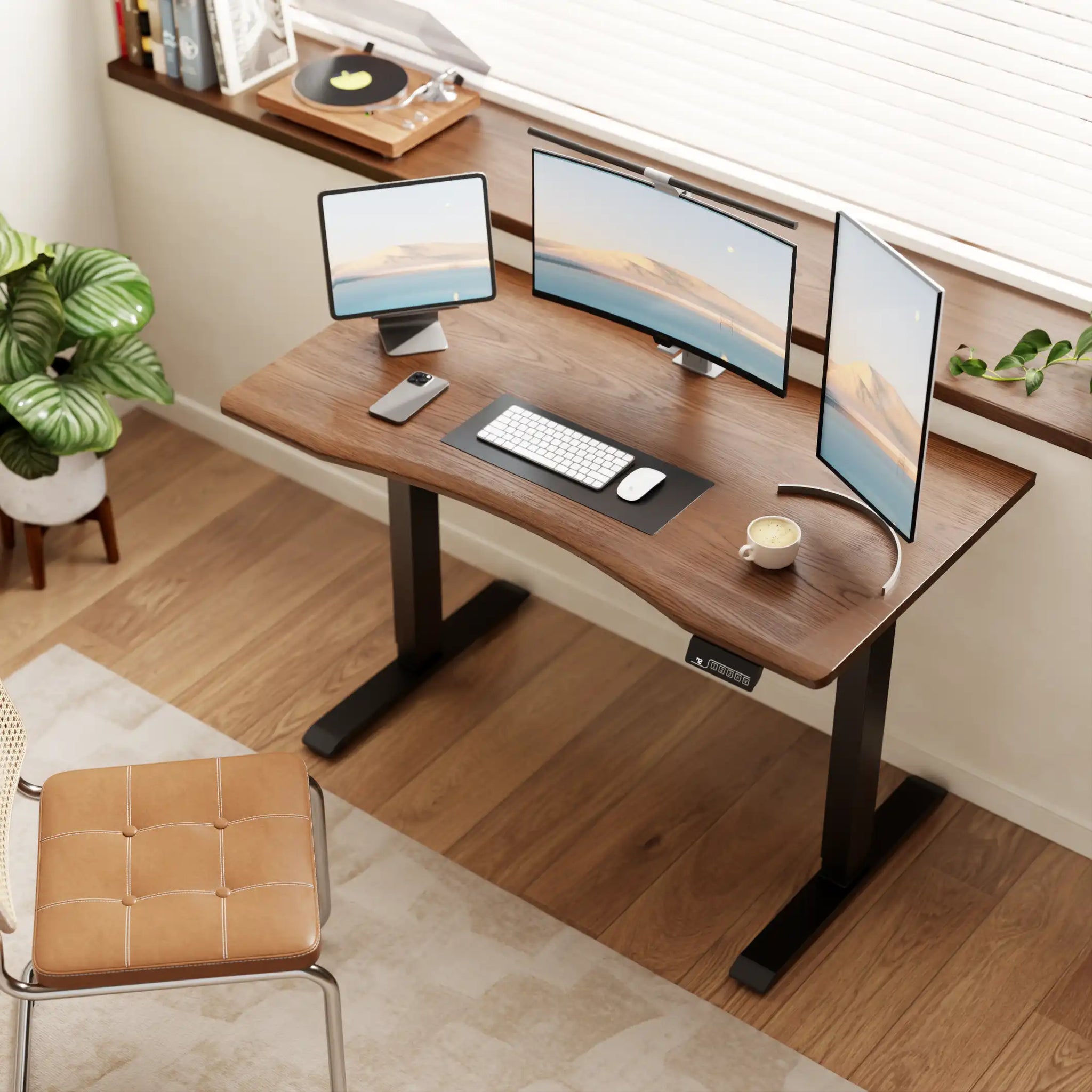 Electric Standing Desk with Solid Rubberwood Top - iKaslandi