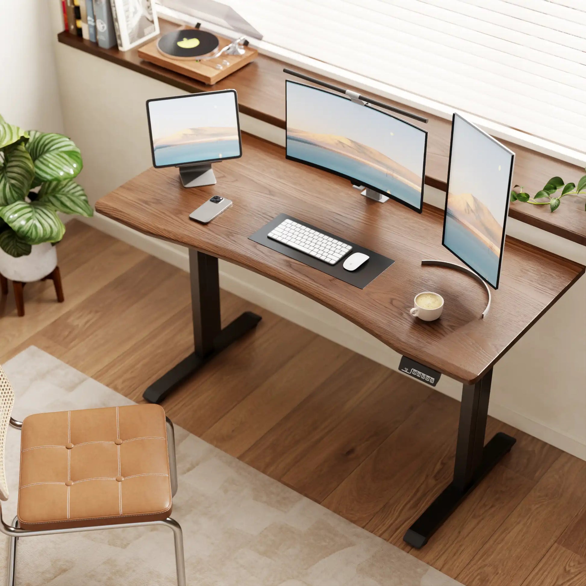 Electric Standing Desk with Solid Rubberwood Top - iKaslandi