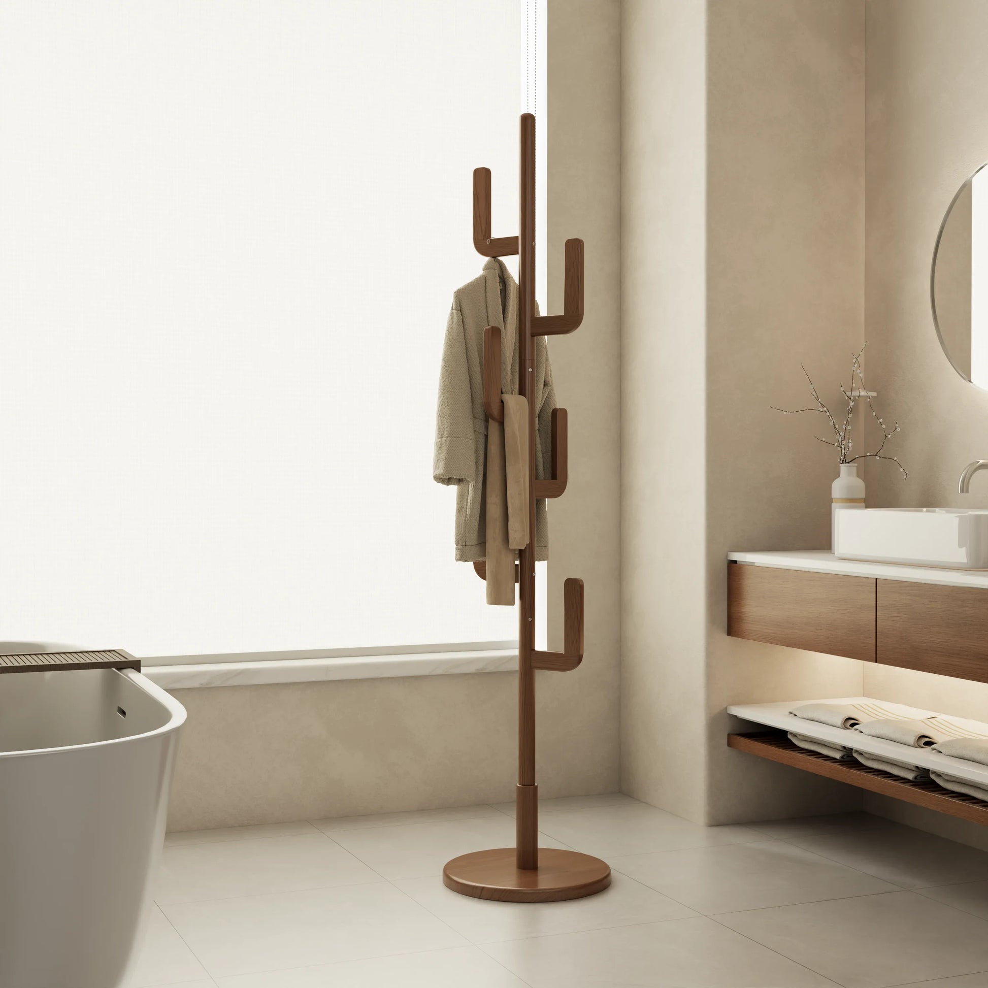 Solid Wood Cactus Coat Rack Stand – Modern Freestanding Coat Tree - Kaslandi Furniture