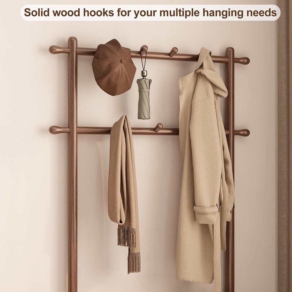 Wooden Hall Tree with Bench and Shoe Storage, 3-in-1 Entryway Coat Rack with 11 Hooks - iKaslandi