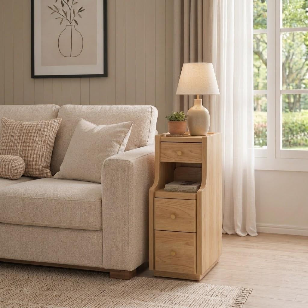 Solid Wood 3-Drawer Nightstand with Shelf — No Assembly Required