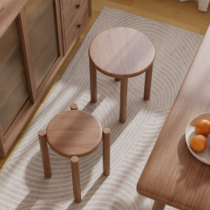 Solid Rubberwood Round Stool Set of 4 | Stackable Farmhouse Accent Stools - Kaslandi Furniture