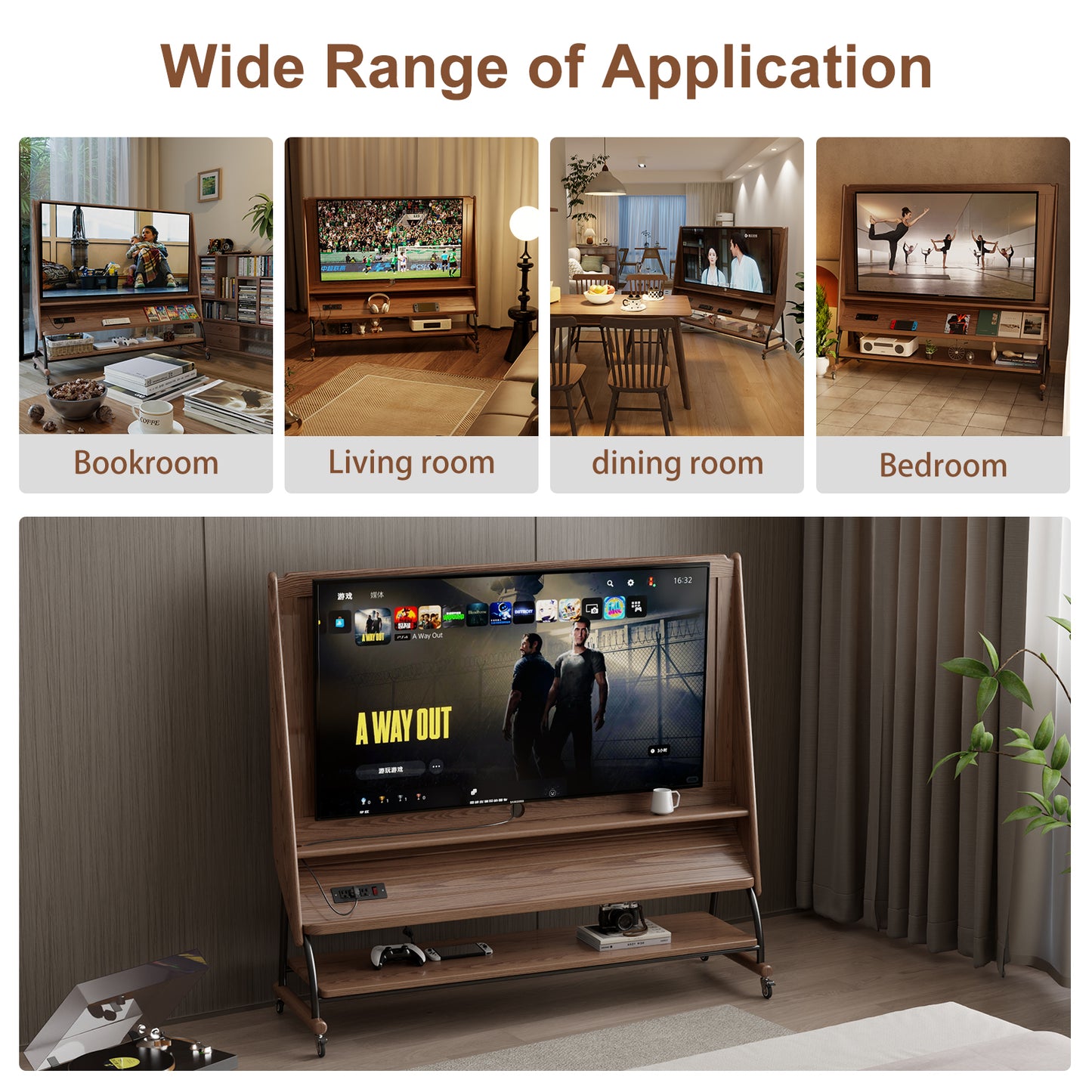 Rolling TV Stand, 40-65 Inches