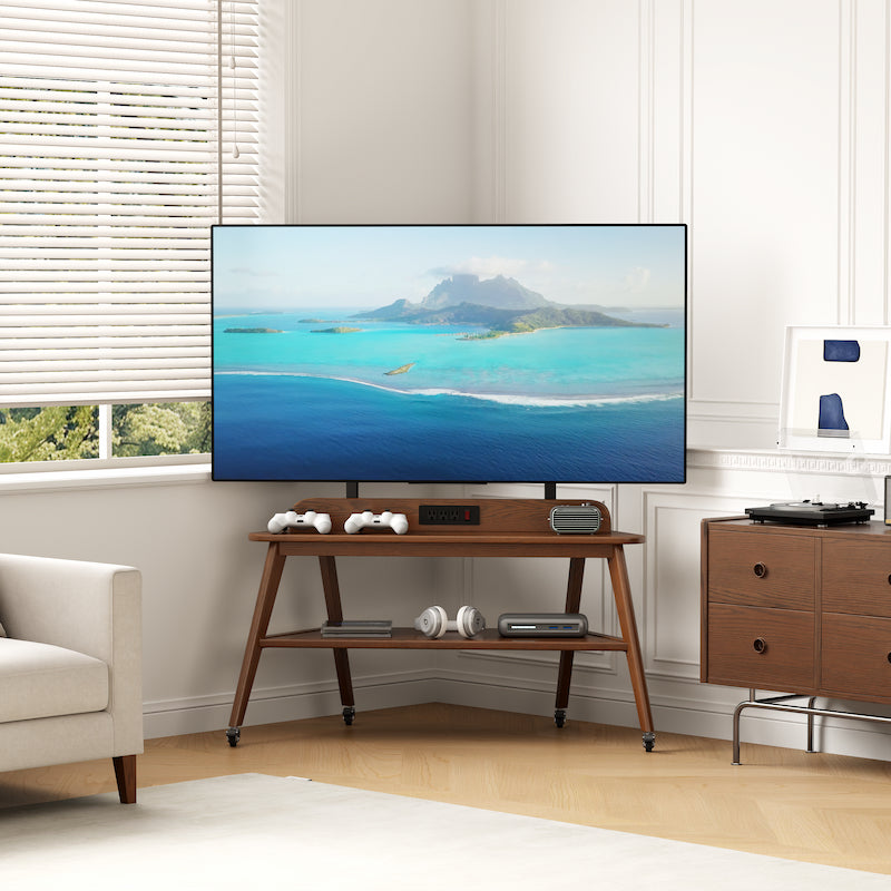 Rolling Solid Wood TV Stand with Wheels & Power Outlet — Fits 40