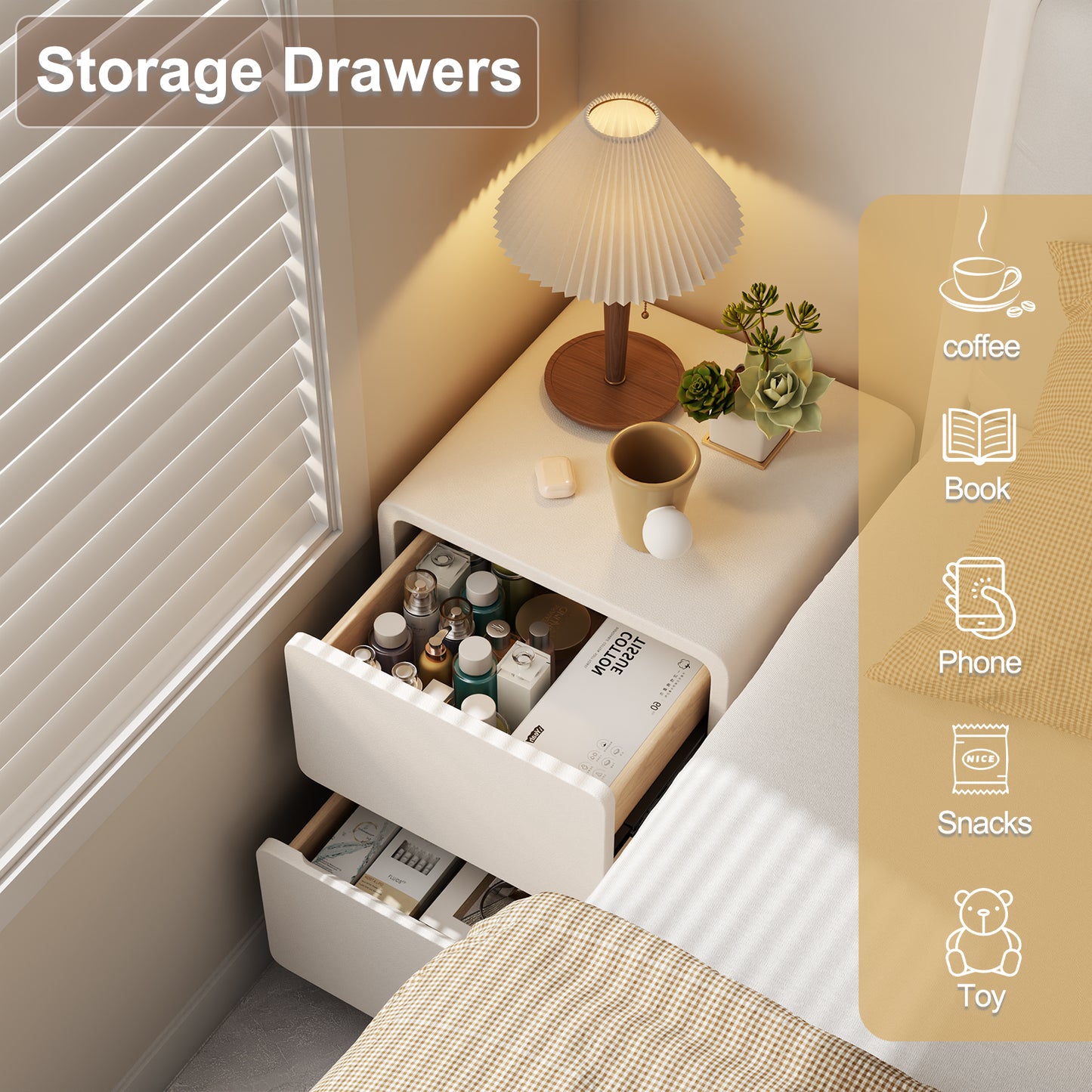 3 Drawers White Nightstand