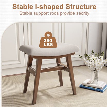 Solid Wood Vanity Stool, Saddle Cushion Vanity Bench with High-Strength Rebound Sponge, Easily Assembly, Vanity Chair, Foot Stool, Makeup Stool for Bedroom, Entryway