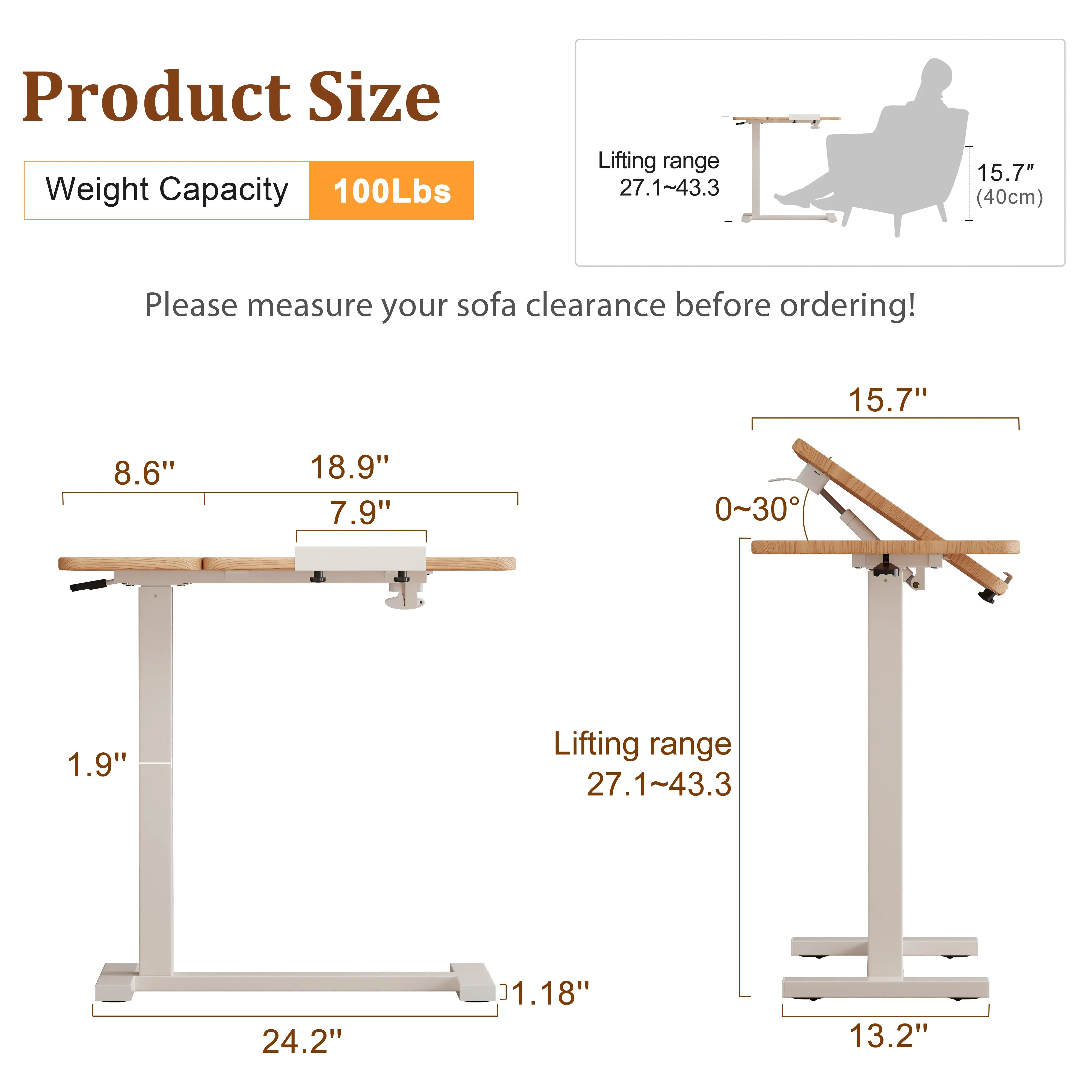 Adjustable Height Laptop Desk for Bed & Sofa – Solid Wood Tilting Top - iKaslandi