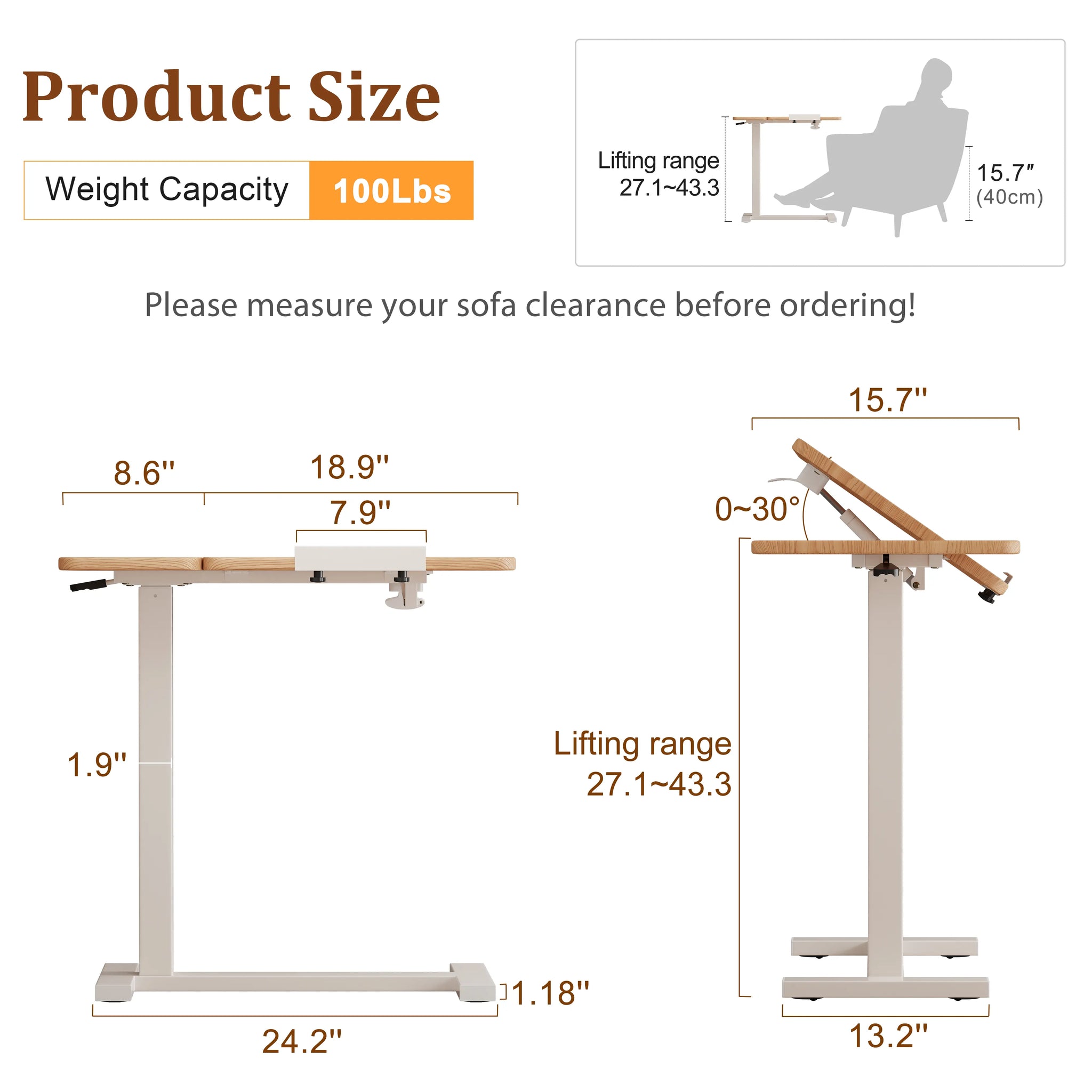 Adjustable Height Laptop Desk for Bed & Sofa – Solid Wood Tilting Top - iKaslandi