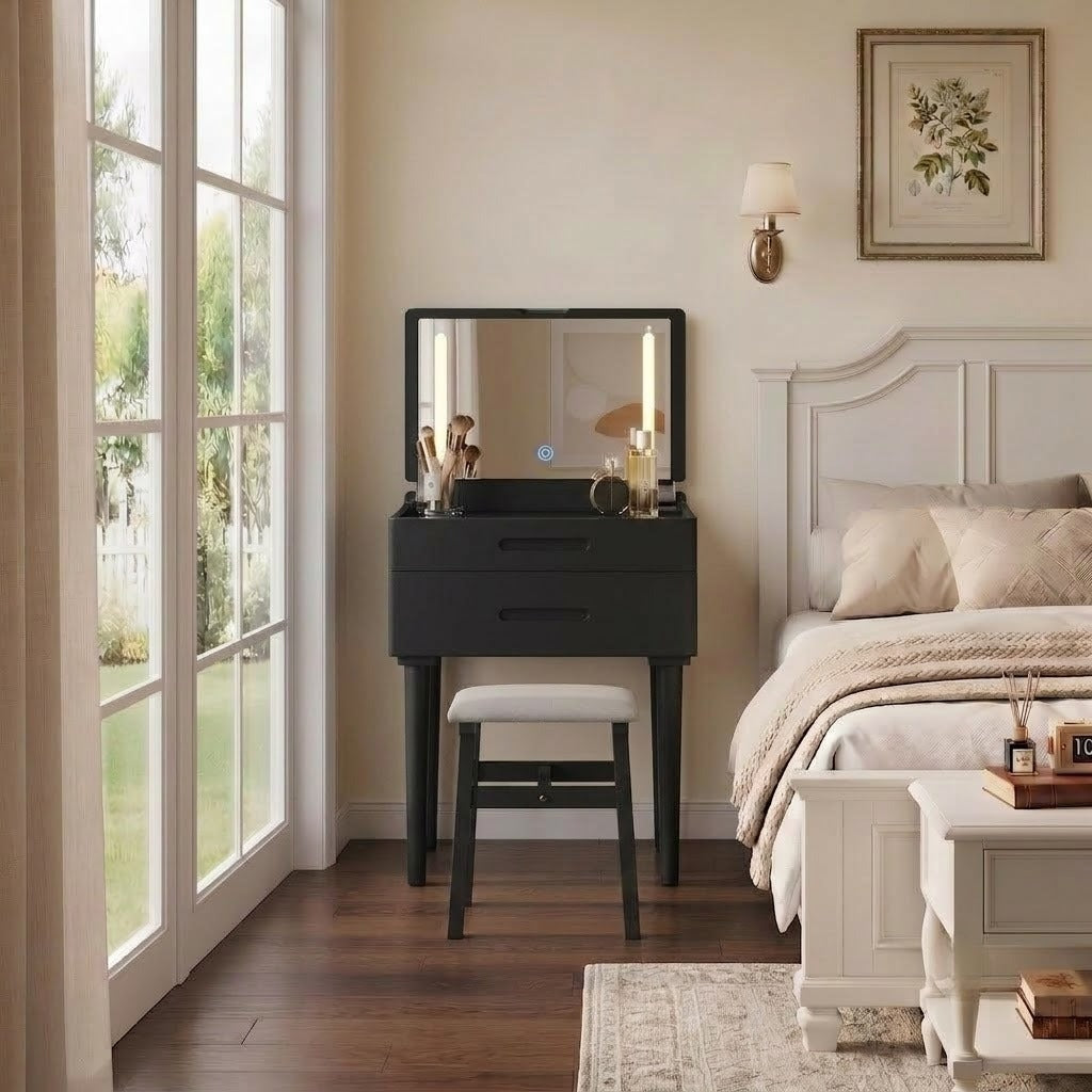 Small Solid Wood Vanity Desk with Flip-Top Lighted Mirror | 20