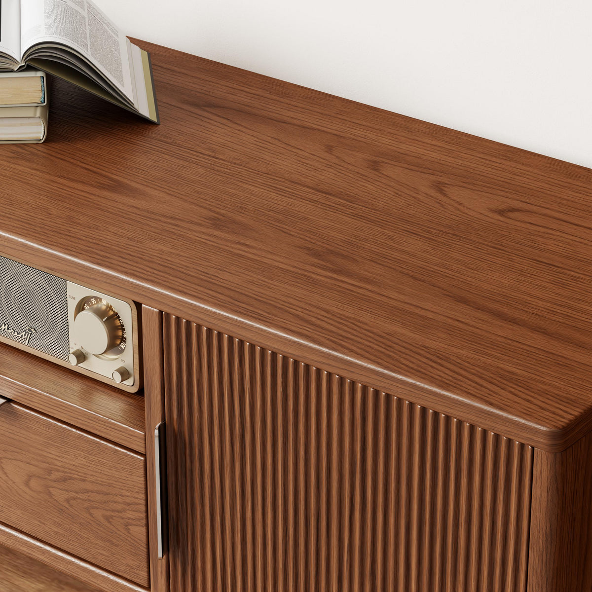 Low Profile TV Stand for TVs up to 70 Inches, Fluted Media Console with Cabinets, Drawers and Shelf - iKaslandi