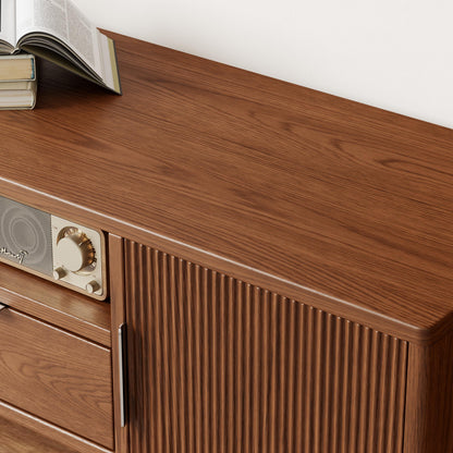 Low Profile TV Stand for TVs up to 70 Inches, Fluted Media Console with Cabinets, Drawers and Shelf - iKaslandi