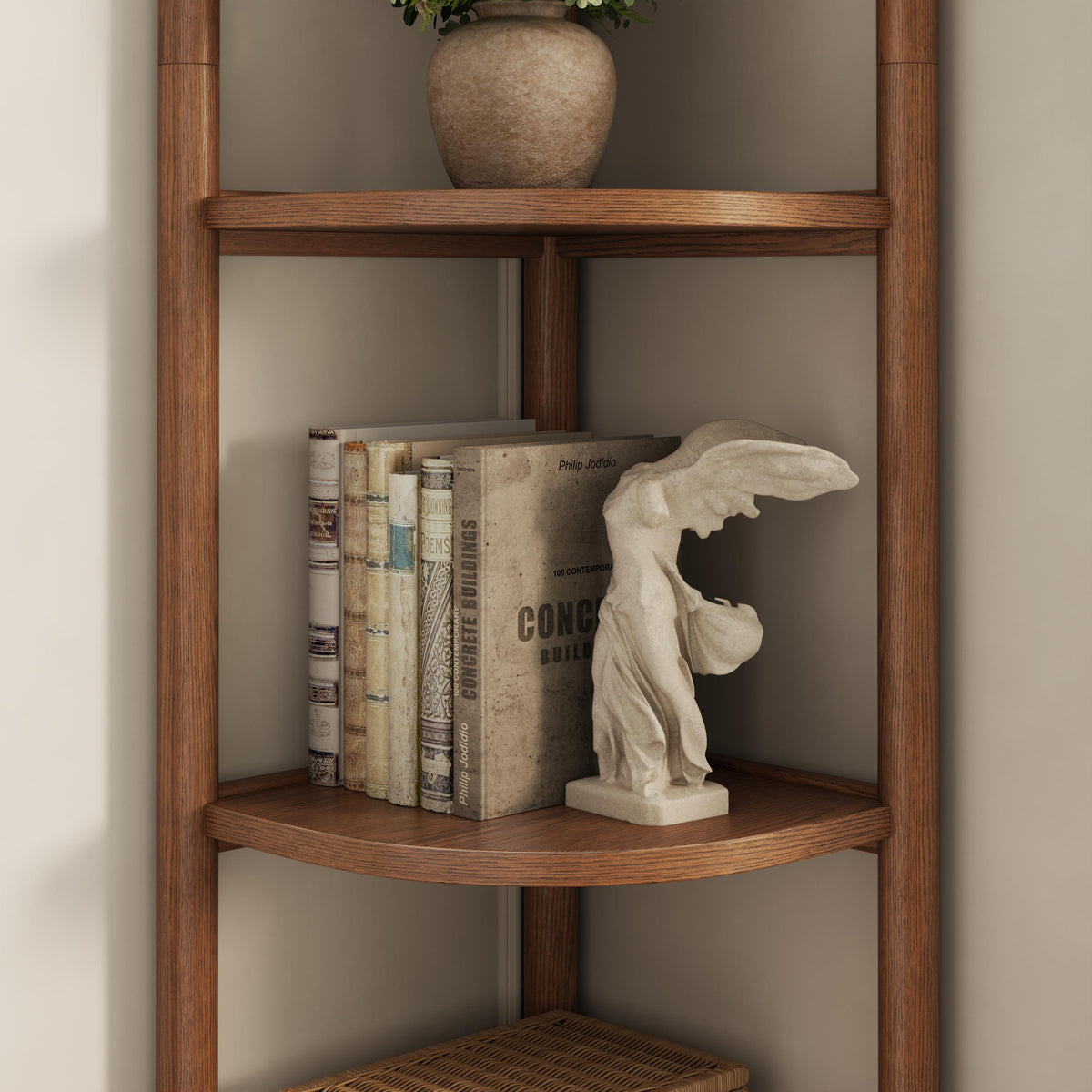 5 Tier Solid Wood Corner Shelf, Space Saving Corner Bookcase for Small Spaces - iKaslandi