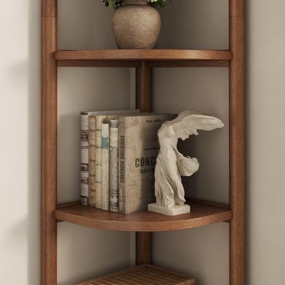 5 Tier Solid Wood Corner Shelf, Space Saving Corner Bookcase for Small Spaces - iKaslandi