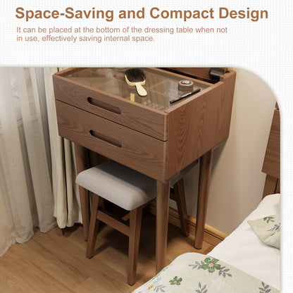 Solid Wood Vanity Stool, Saddle Cushion Vanity Bench with High-Strength Rebound Sponge, Easily Assembly, Vanity Chair, Foot Stool, Makeup Stool for Bedroom, Entryway