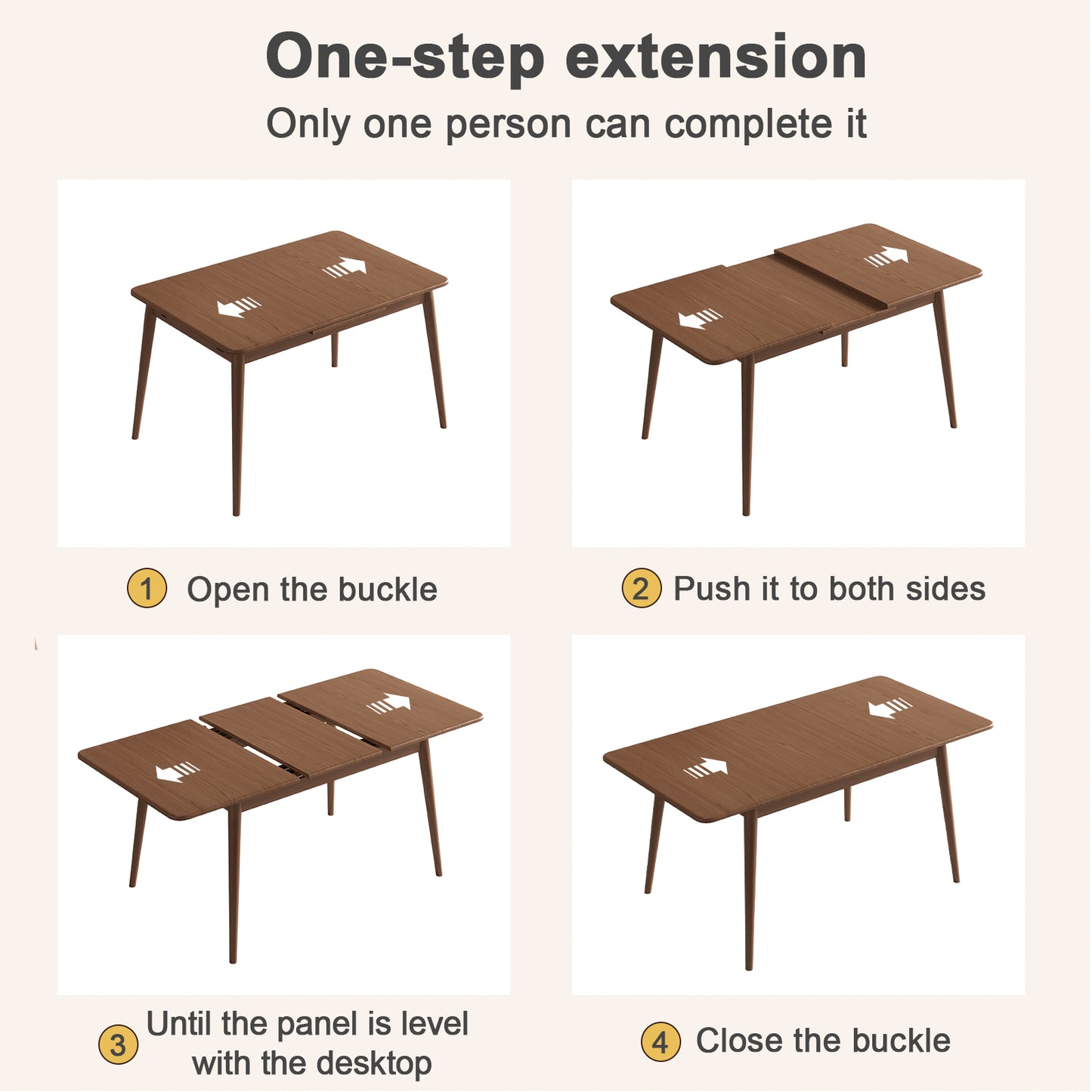 Dining Table, Solid Wood Extendable Dining Table Can Accommodate 4-8 People, Sturdy and Easy Assembly Modern Dining Room Table for Kitchen, Living Room, Apartment