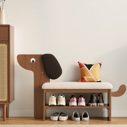 Shoe Rack Bench with Cushion, 2-Tier Dog Shoe Bench Cute, Wood Shoe Rack, Shoe Rack Bench with Storage,Shoe Shelf for Entryway, Hallway, Bedroom, Living Room
