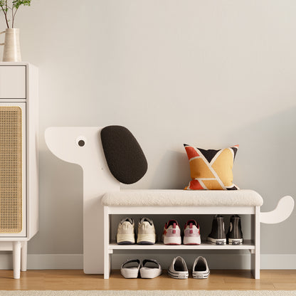 Shoe Rack Bench with Cushion, 2-Tier Dog Shoe Bench Cute, Wood Shoe Rack, Shoe Rack Bench with Storage,Shoe Shelf for Entryway, Hallway, Bedroom, Living Room
