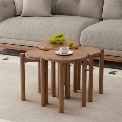Solid Rubberwood Round Stool Set of 4 | Stackable Farmhouse Accent Stools - Kaslandi Furniture