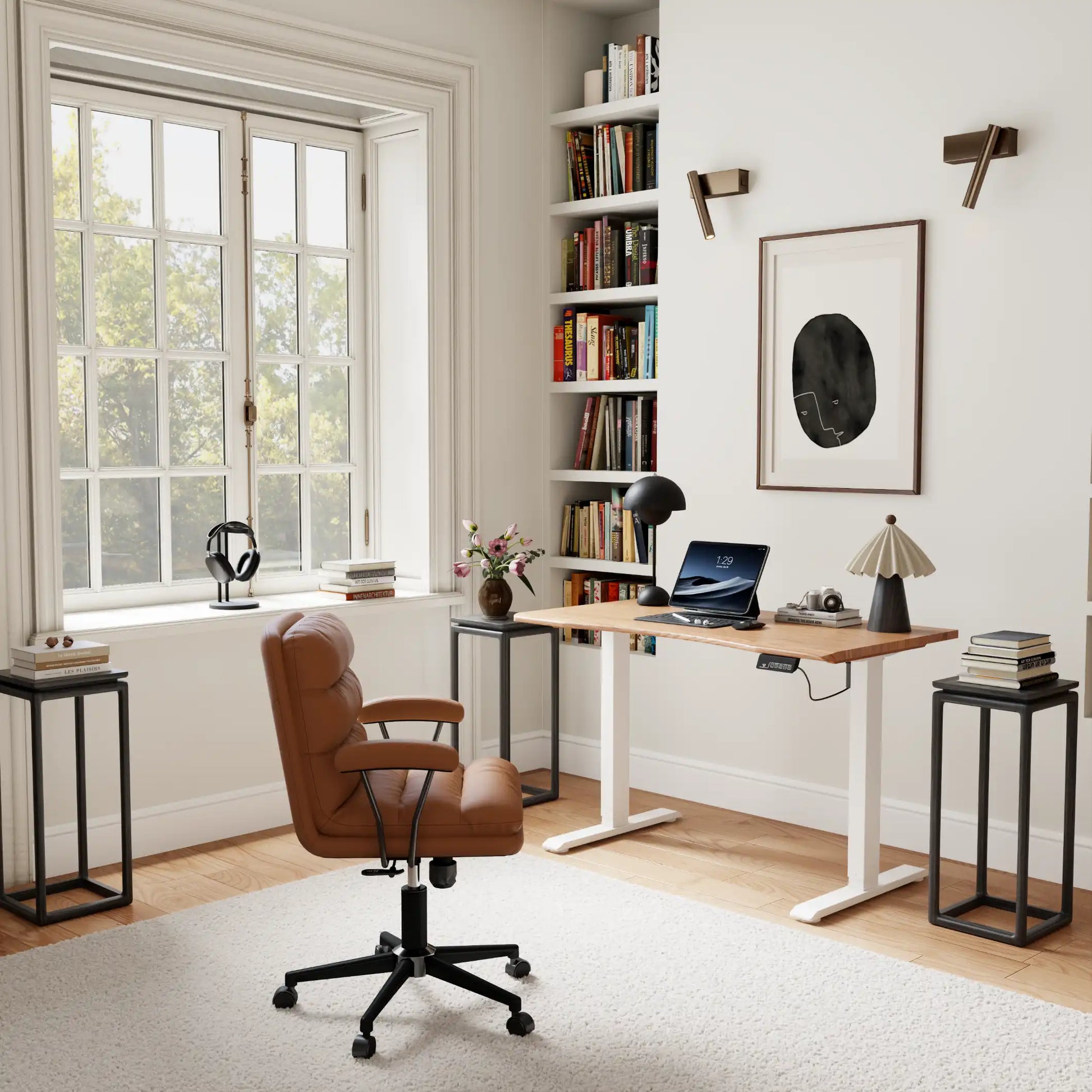 Electric Standing Desk with Solid Rubberwood Top - iKaslandi