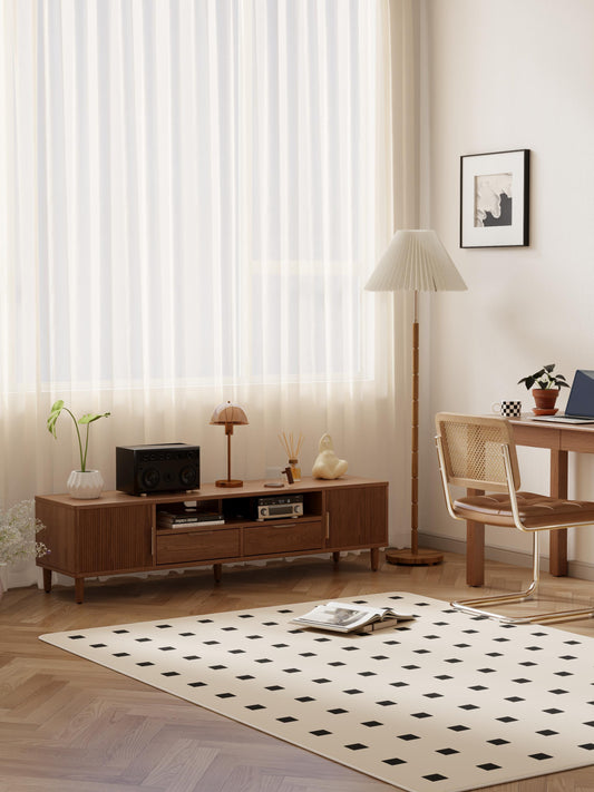 Low Profile TV Stand for TVs up to 70 Inches, Fluted Media Console with Cabinets, Drawers and Shelf - iKaslandi