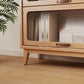 3 - Tier Solid Wood Bookcase with Flip - Up Glass Doors - Kaslandi Furniture