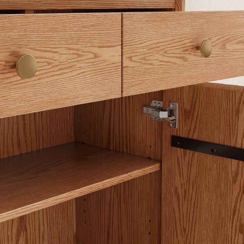 Fluted Solid Wood Shoe Cabinet with Drawers & Open Shelf