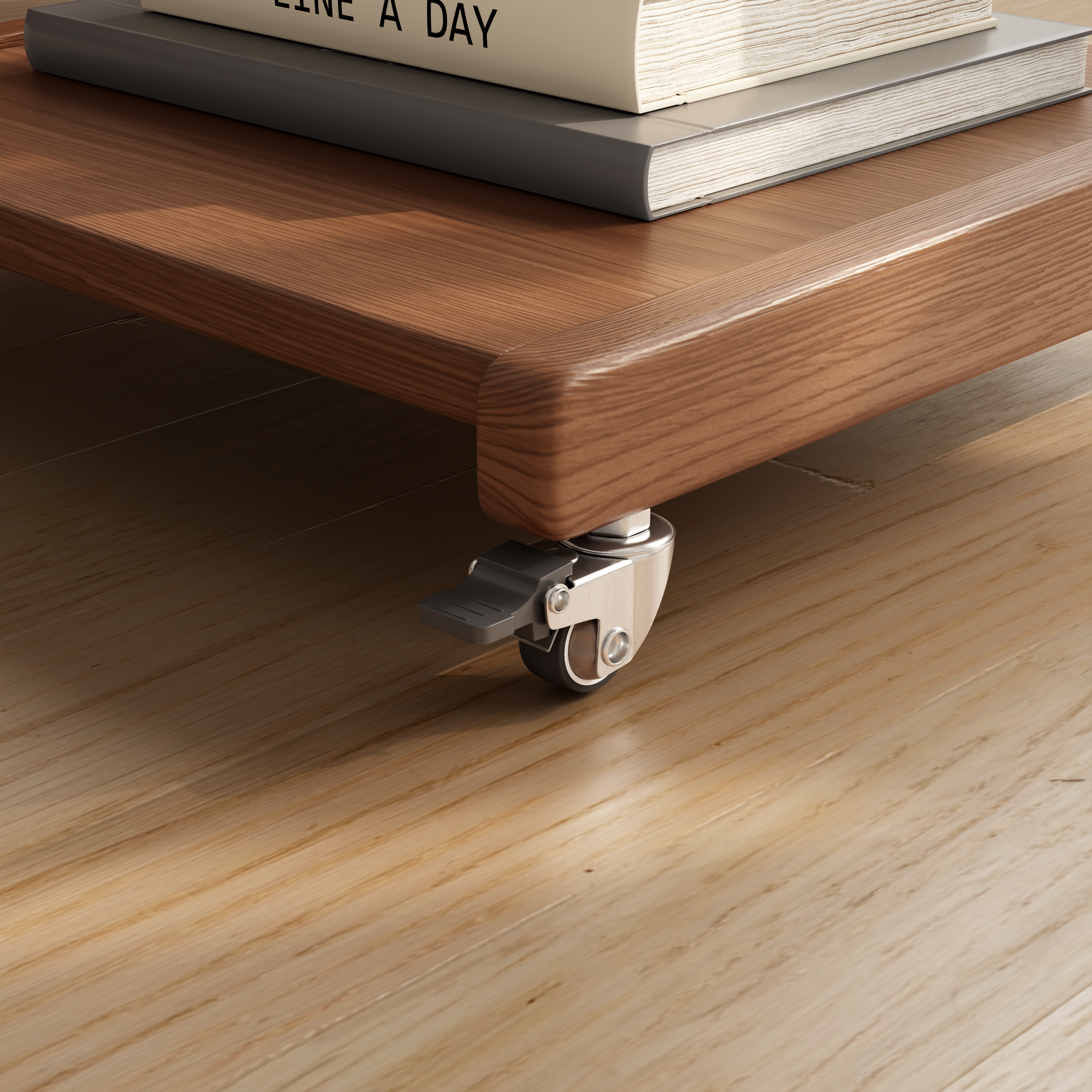 Solid Wood C-Shaped Rolling Side Table – Adjustable with Storage & Folding Shelf