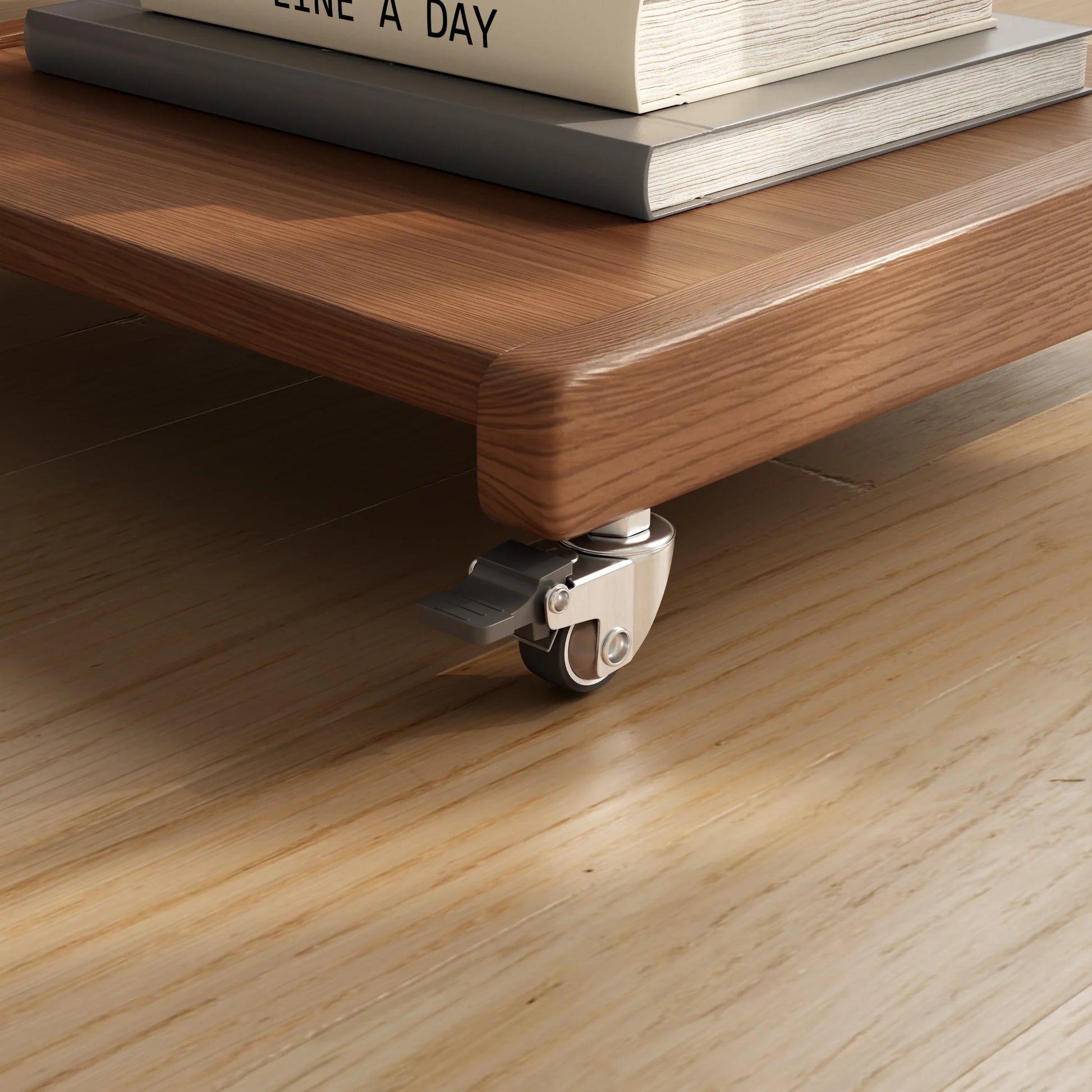 Solid Wood Rolling C - Shaped Side Table with Adjustable Top & Foldable Shelf - Kaslandi Furniture