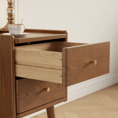 Open drawer showing the nightstand interior