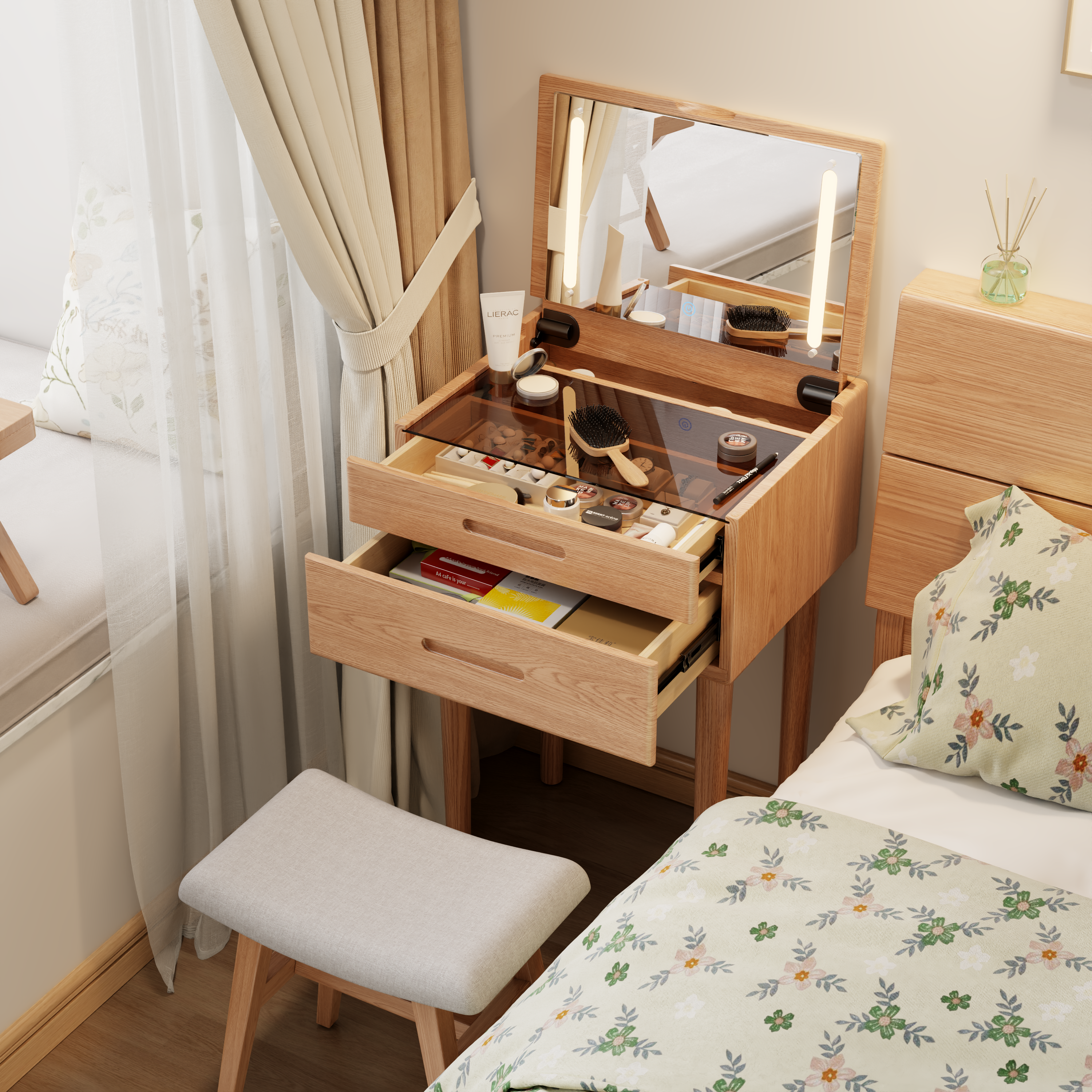 Vanity Desk with Mirror & Lights