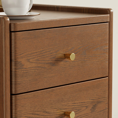 Close-up of the drawer fronts and round handles
