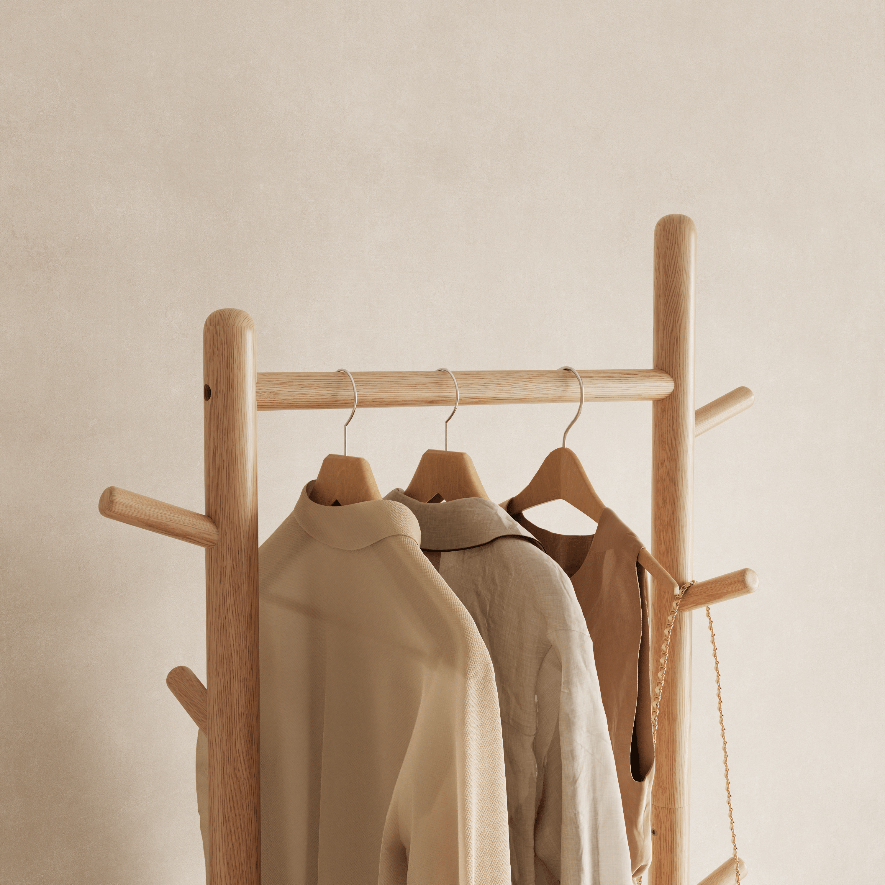 Solid Wood Coat Rack Stand with Laundry Hamper & Storage Shelf - Kaslandi Furniture