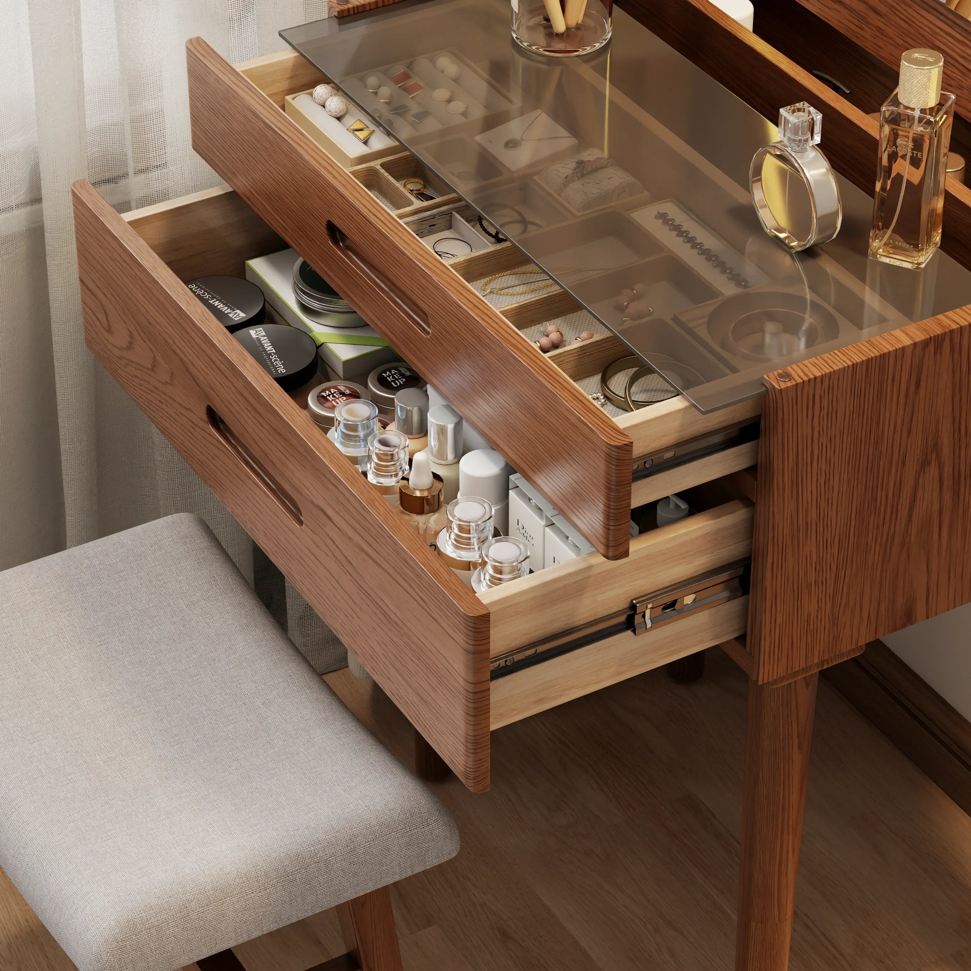 Vanity Desk with Mirror & Lights - Kaslandi Furniture