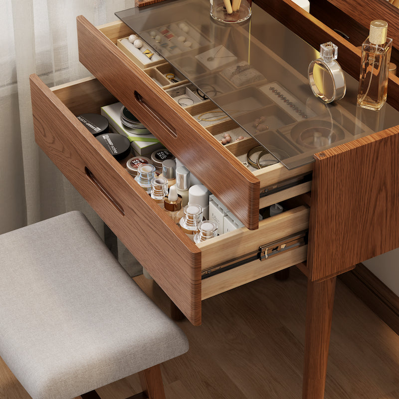 Small Solid Wood Vanity Desk with Flip-Top Lighted Mirror | 20
