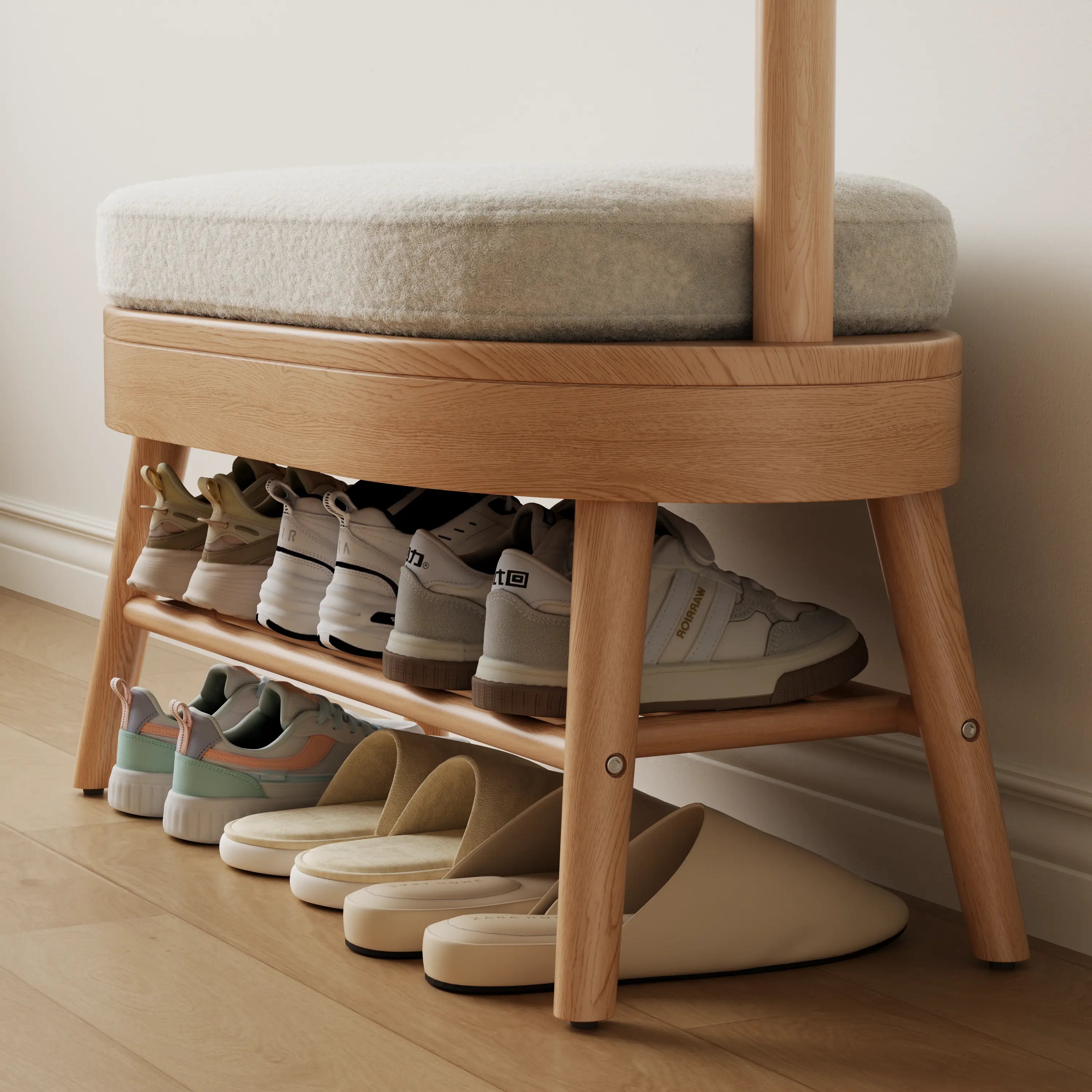 Giraffe Solid Wood Coat Rack & Shoe Bench with Cushion - iKaslandi