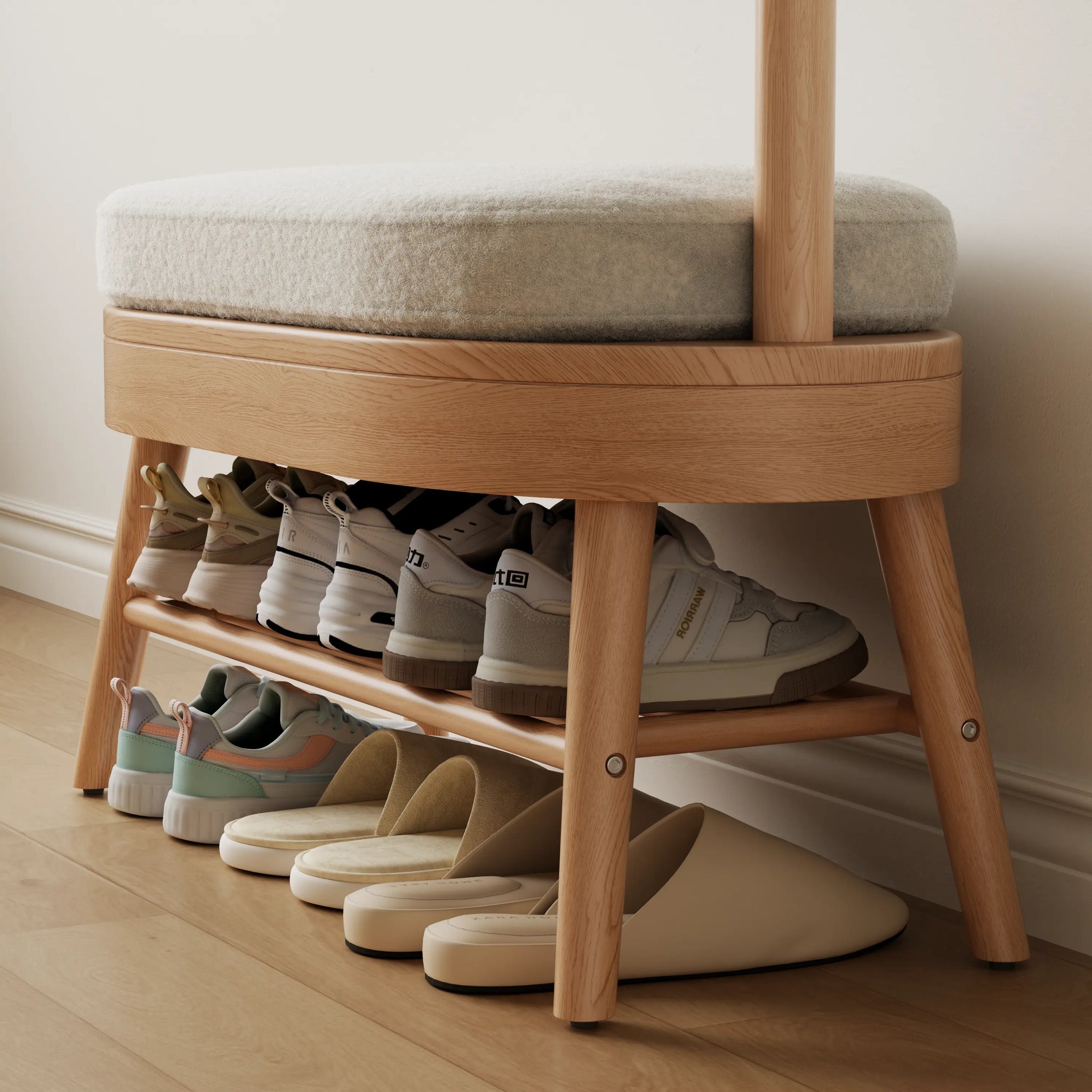 Giraffe Solid Wood Coat Rack & Shoe Bench with Cushion - iKaslandi