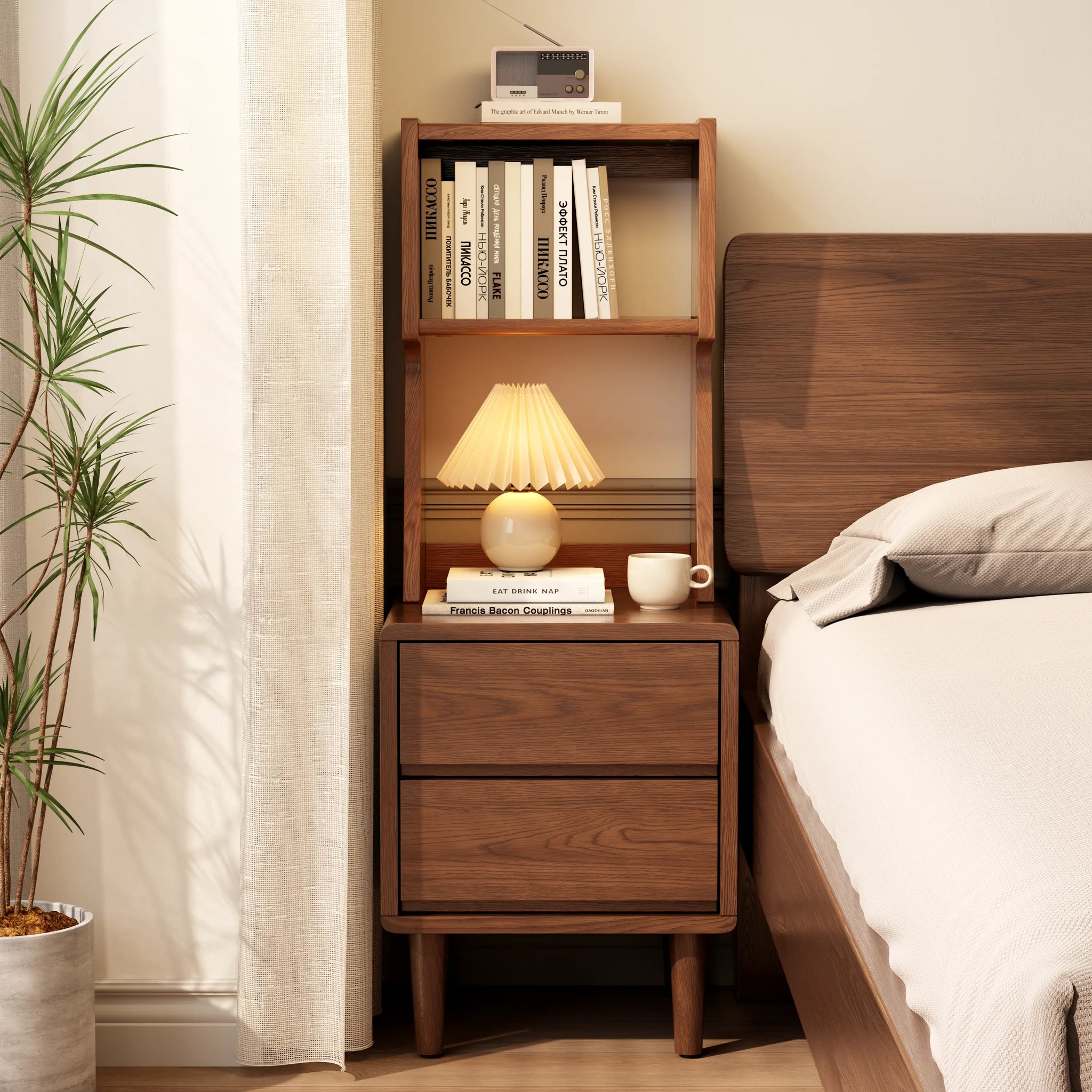 Solid Wood Nightstand with Bookshelf | 2 or 3 Drawer Bedside Table - Kaslandi Furniture