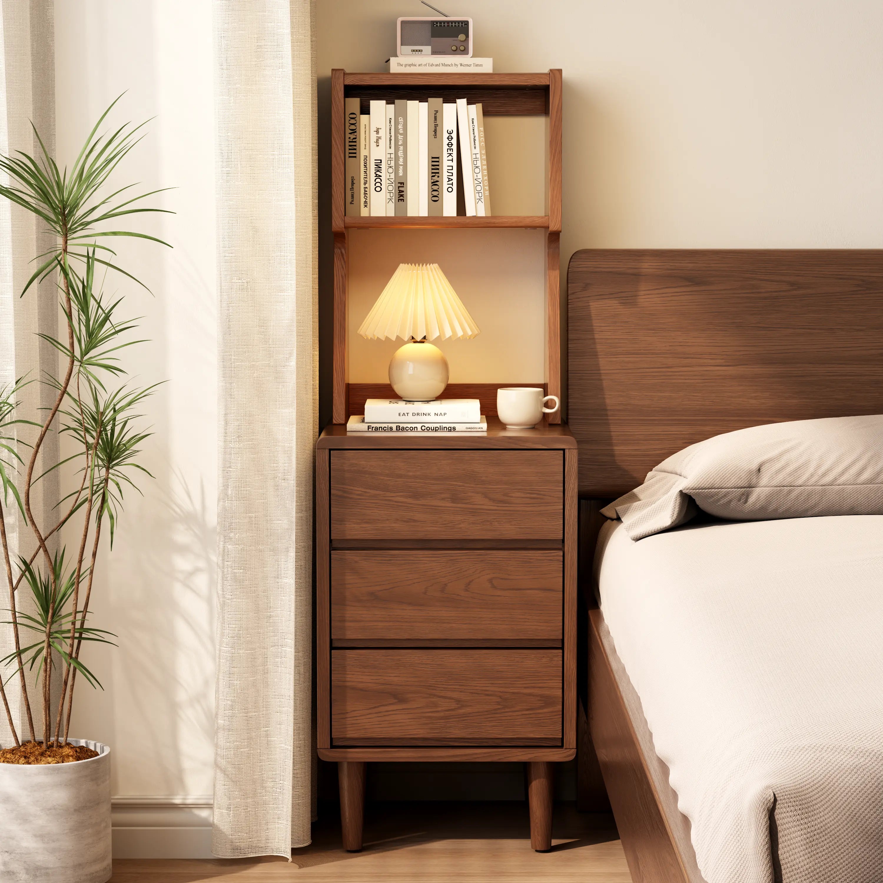 Solid Wood Nightstand with Bookshelf | 2 or 3 Drawer Bedside Table - Kaslandi Furniture