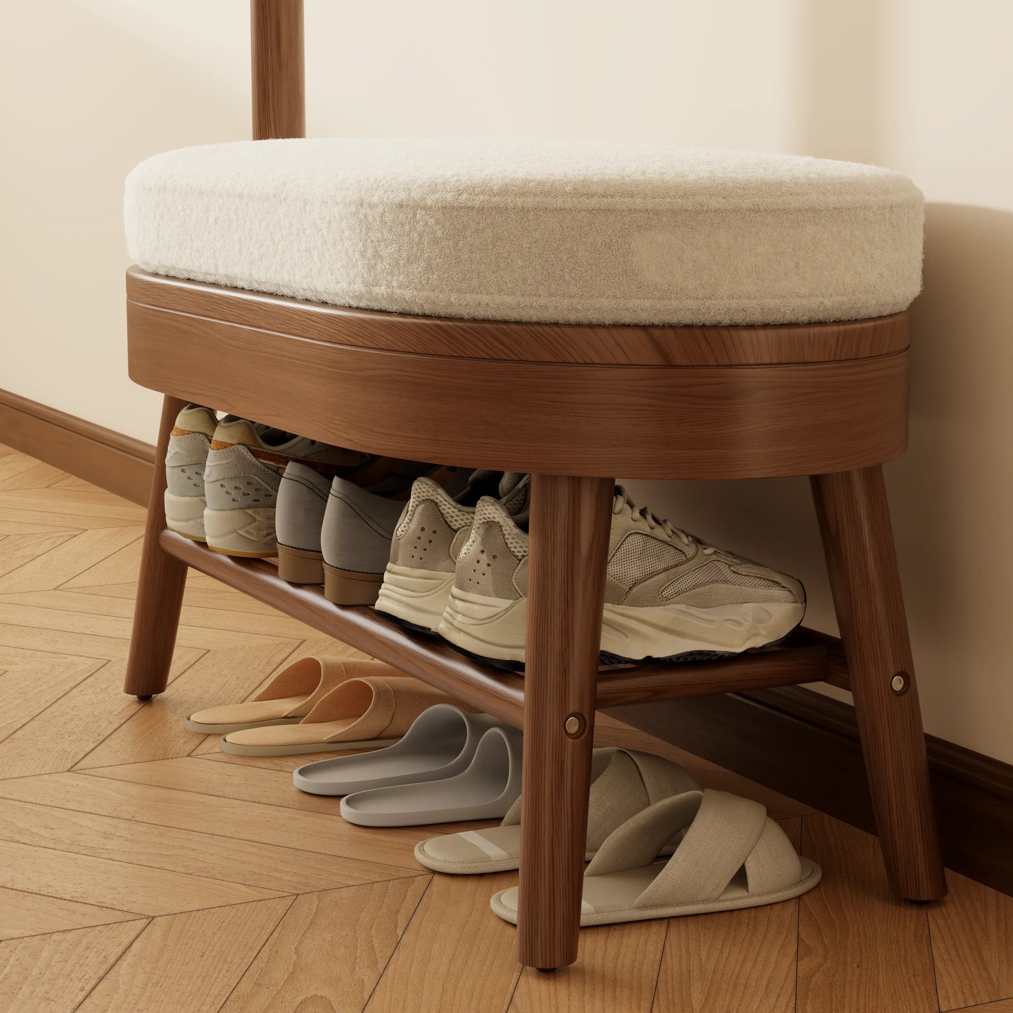 Giraffe Solid Wood Coat Rack & Shoe Bench with Cushion - iKaslandi