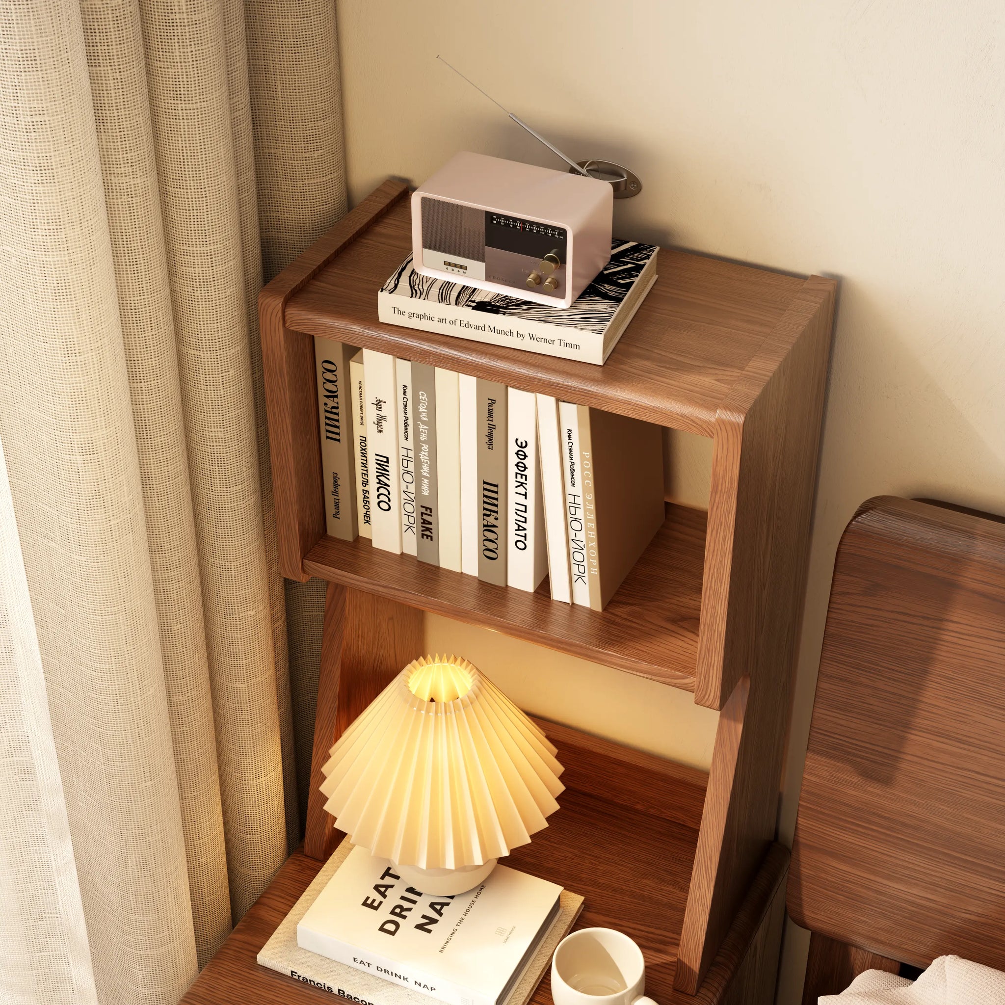 Solid Wood Nightstand with Bookshelf | 2 or 3 Drawer Bedside Table - Kaslandi Furniture